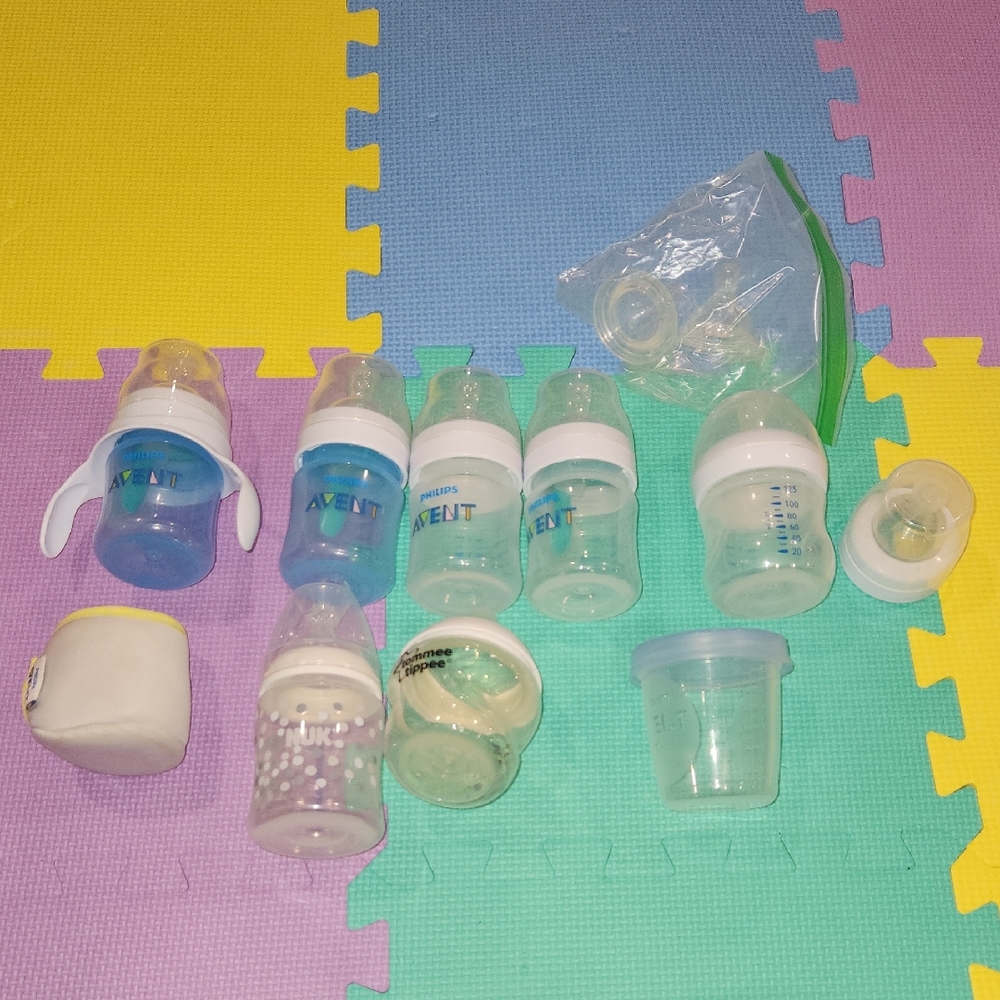 Baby Bottle Set - Blue and Clear 14 Pieces
